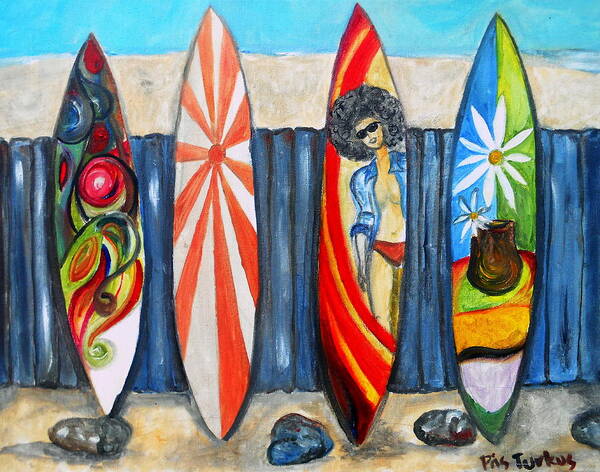 Huntington Poster featuring the painting Surfboards by Pristine Cartera Turkus