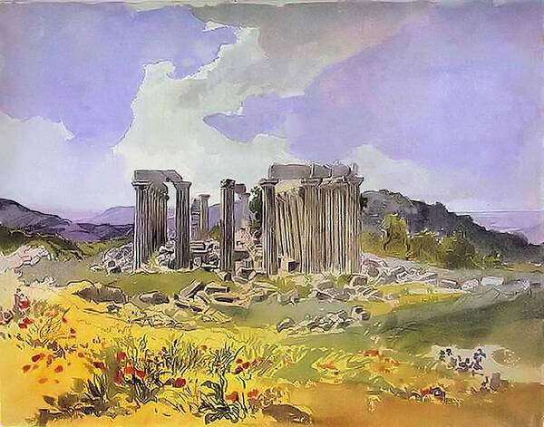Karl Brulloff Poster featuring the painting Temple of Apollo by Karl Brulloff