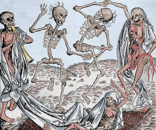 The Dance Of Death Poster featuring the drawing The Dance of Death by Michael Wolgemut