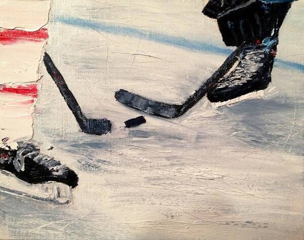 Shinny Hockey Painting Poster featuring the painting The Draw by Desmond Raymond