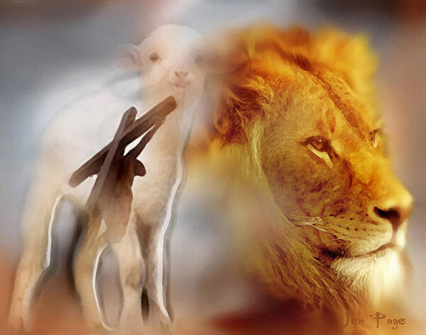 The Lion And The Lamb Poster featuring the digital art The Lion and the Lamb by Jennifer Page