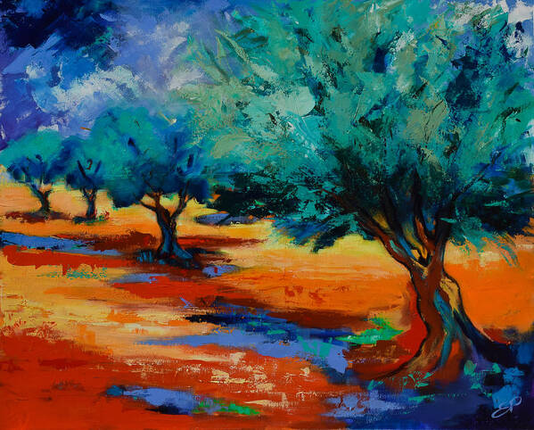 Landscape Poster featuring the painting The Olive Trees Dance by Elise Palmigiani