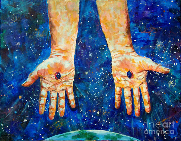 Hands Of Jesus Poster featuring the painting The whole world in His hands by Lou Ann Bagnall