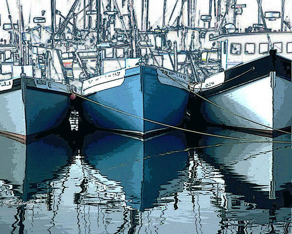 Boats Poster featuring the photograph Three Boats in Blue by Lee Owenby