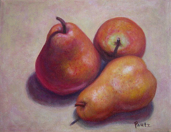 Still Life Poster featuring the painting Three Pears #2 by Gay Pautz