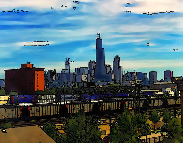 Toon Chicago Images Poster featuring the digital art Toon Chicago from the train yards by Flees Photos