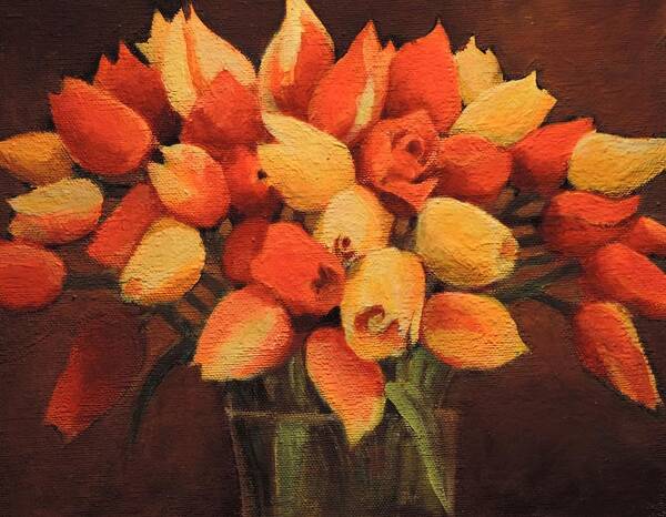 Red Poster featuring the painting Tulips Glowing by Walt Maes