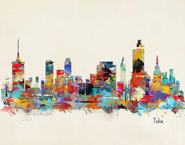 Tulsa Oklahoma Skylines Poster featuring the painting Tulsa Oklahoma by Bri Buckley
