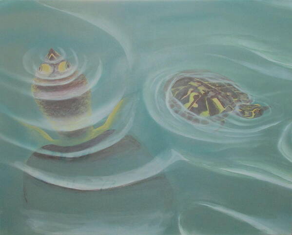 Turtle Poster featuring the painting Turtle Pond I by Edward Maldonado