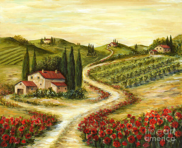 #faatoppicks Poster featuring the painting Tuscan road With Poppies by Marilyn Dunlap