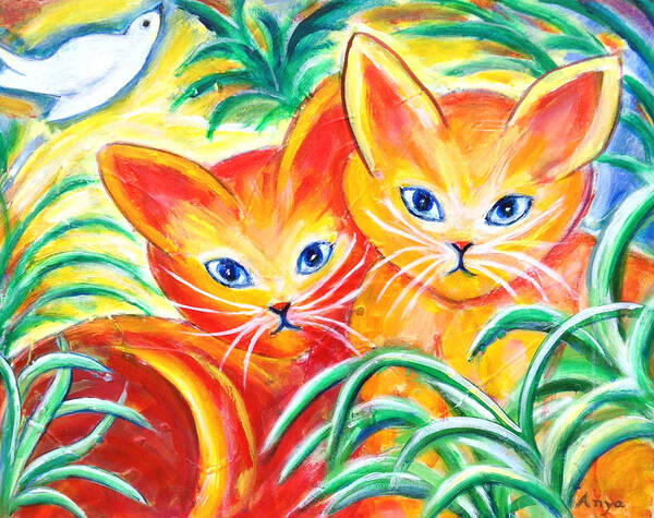 Cats Poster featuring the painting Two Cats by Anya Heller