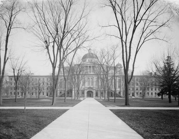 Usa Poster featuring the photograph University Hall, University Of Michigan, C.1905 Bw Photo by Detroit Publishing Co.