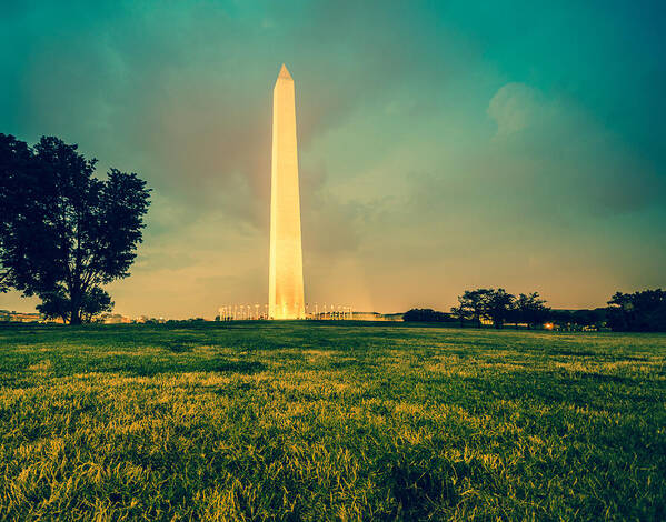 Wind Poster featuring the photograph Usa Flag At The Washington Monument by Franckreporter