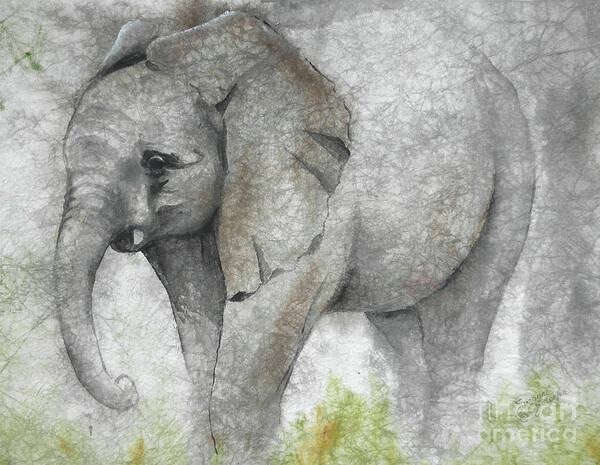 Elephant Poster featuring the painting Vanishing Thunder Series-Baby Elephant I by Suzanne Schaefer