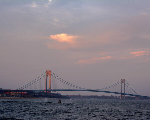Verrazano Narrows Bridge At Sunset Poster featuring the photograph Verrazano Narrows Bridge at Sunset by Kenneth Cole