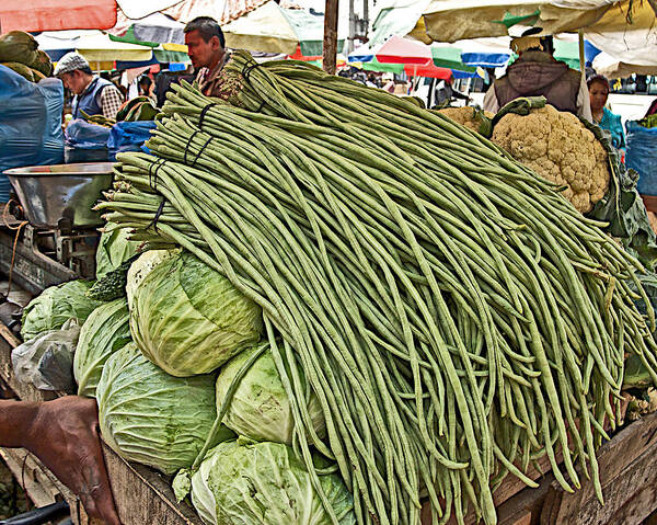 Very Long String Beans In Mangal Bazaar In Patan In Nepal Poster featuring the photograph Very Long String Beans in Mangal Bazaar in Patan-Nepal by Ruth Hager