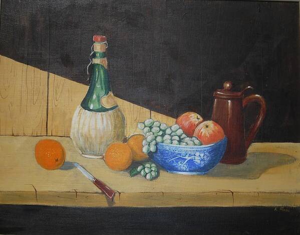 Still Life Poster featuring the painting Vino and Fruit by Anthony Ross