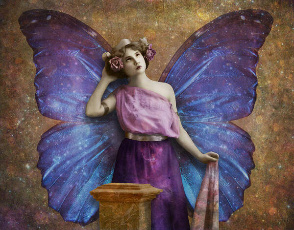 Vintage Woman Poster featuring the digital art Vintage Woman With Butterfly Wings by Cat Whipple