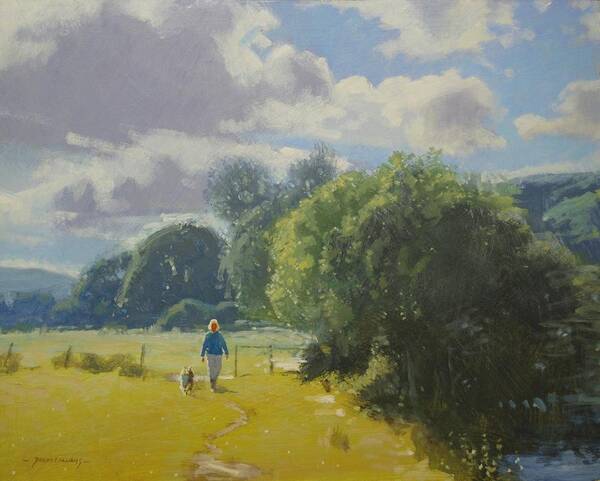 River Poster featuring the painting walking down by Borth River by Derek Williams