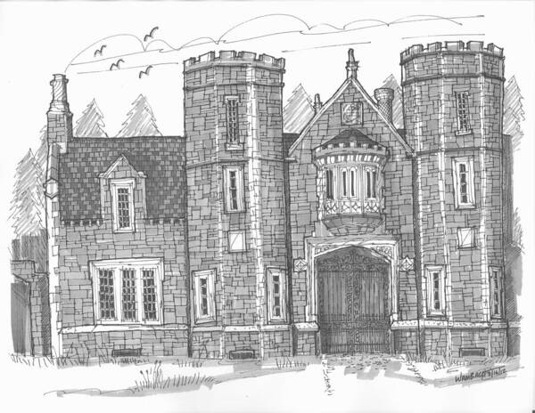 Bard College Poster featuring the drawing Ward Manor Bard College by Richard Wambach