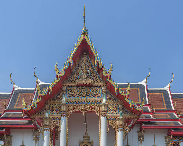 Temple Poster featuring the photograph Wat Dokmai Phra Ubosot Gable DTHB1774 by Gerry Gantt