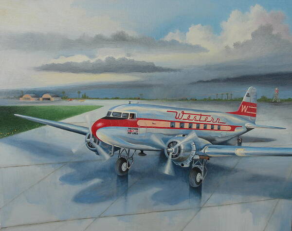 Airplane Poster featuring the painting Western Airlines DC-3 by Stuart Swartz