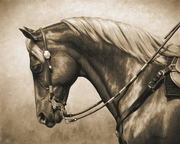 Horse Poster featuring the painting Western Horse Painting In Sepia by Crista Forest