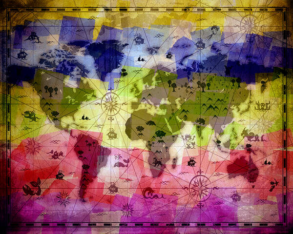 Texture Poster featuring the mixed media Whimsical World Map 2 by Angelina Tamez