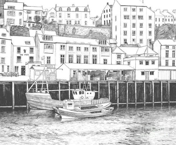 Fishing Poster featuring the drawing Whitby Harbour by Shirley Miller