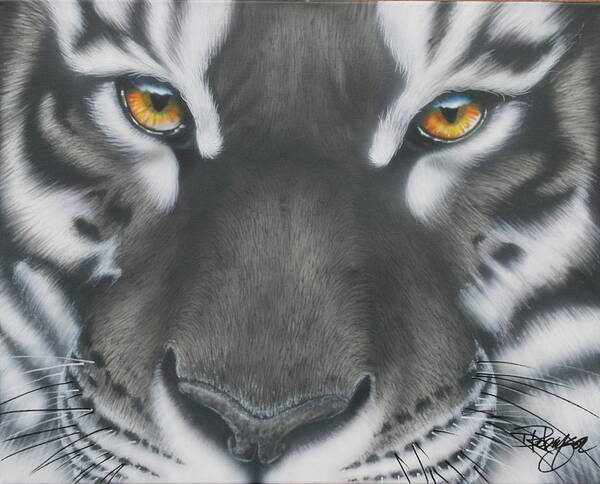 Black & White Poster featuring the painting White and Black Tiger by Darren Robinson