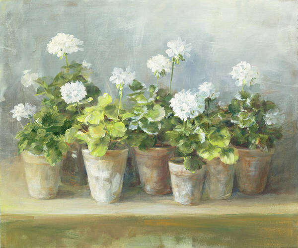 Clay Pot Poster featuring the painting White Geraniums by Danhui Nai