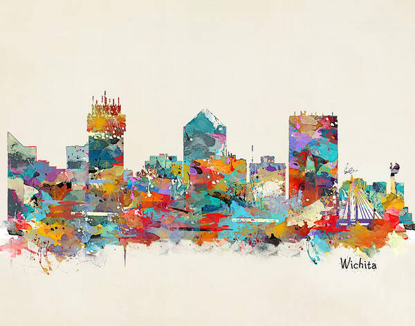 Wichita Kansas Skyline Poster featuring the painting Wichita Kansas skyline by Bri Buckley