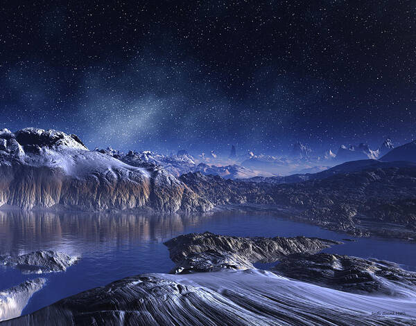 Lake Poster featuring the digital art Winter Lake Snowy Night by Judi Suni Hall