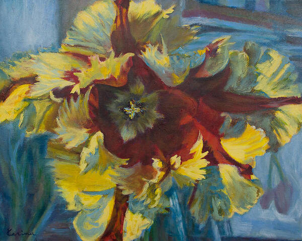 Tulip Poster featuring the painting Yellow Tulip by Kerima Swain