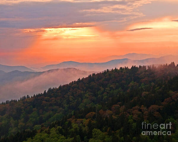  Poster featuring the photograph Blue Ridge Sunset #1 by Bob and Nancy Kendrick