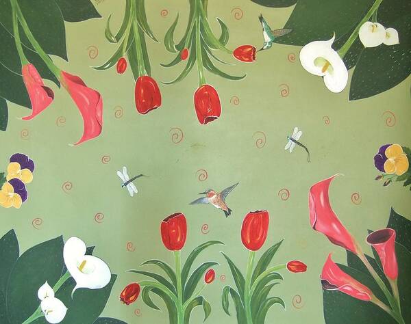 Hummingbird Poster featuring the painting Hummingbird Garden #1 by Cindy Micklos