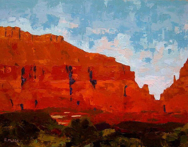 Desert Landscape Poster featuring the painting Red Cliffs #1 by Sylvia Miller