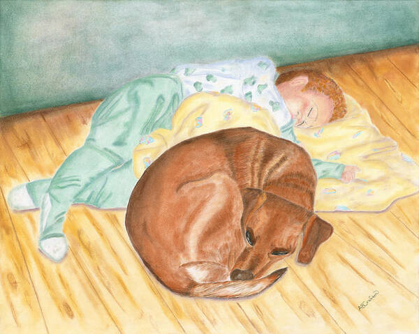Baby Poster featuring the painting A Dog and Her Boy by Arlene Crafton