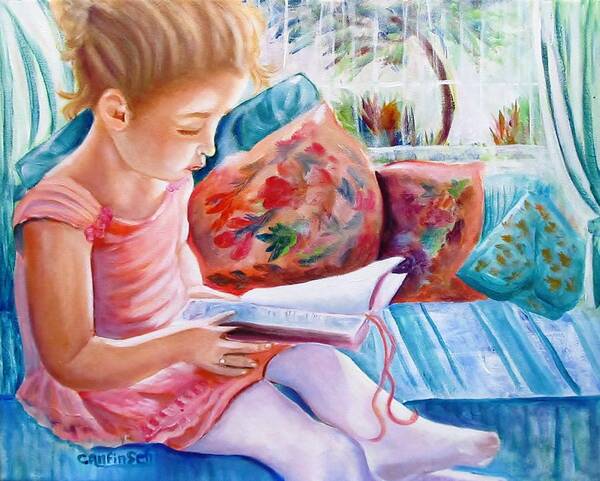 Girl Reading Poster featuring the painting An Open Book by Carol Allen Anfinsen