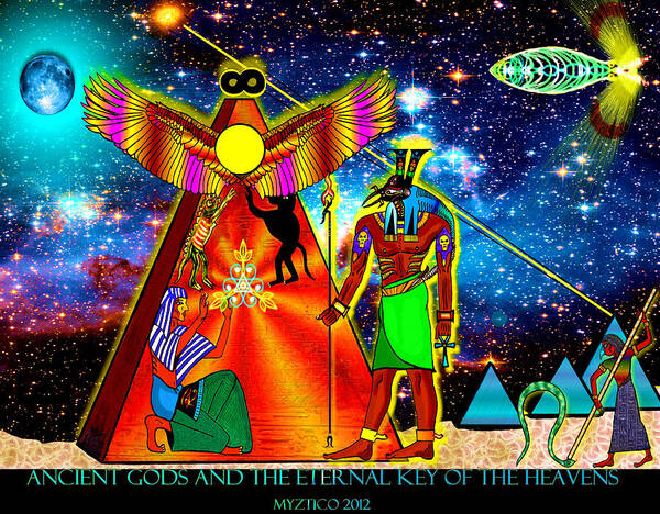 Ancient Egypt Poster featuring the mixed media Ancient Gods by Myztico Campo
