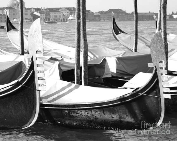 Gondola Art Poster featuring the photograph Black and white gondolas Venice Italy by Rebecca Margraf