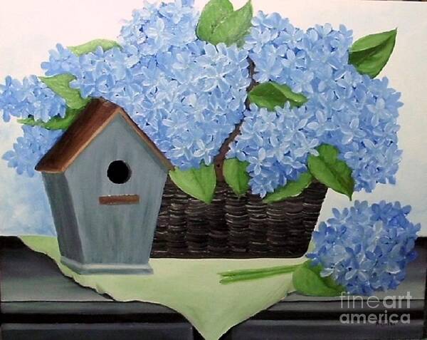 Blue Hydrangea Poster featuring the painting Blue Hydrangea by Peggy Miller