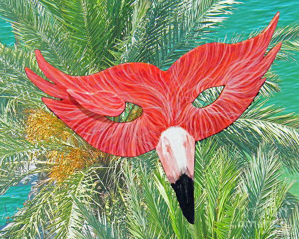Flamingo Poster featuring the mixed media Flamingo Mask 2 by Lizi Beard-Ward