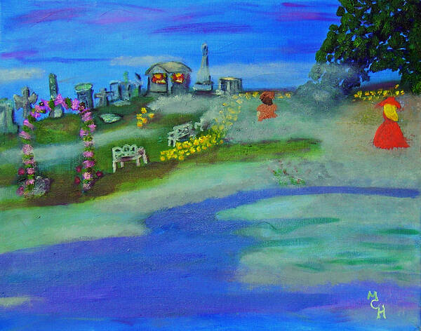 Fog Poster featuring the painting Fog Covered Cemetery by Margaret Harmon