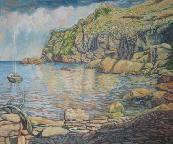 Landscape Poster featuring the painting Formentor's Cove by Enrique Ojembarrena