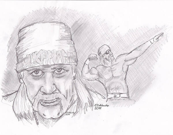  Poster featuring the drawing Hulk Hogan- Immortal by Chris DelVecchio