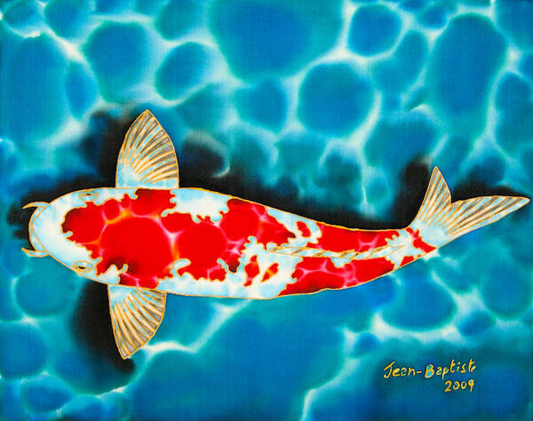 Fish Pond Poster featuring the painting Kohaku Koi by Daniel Jean-Baptiste
