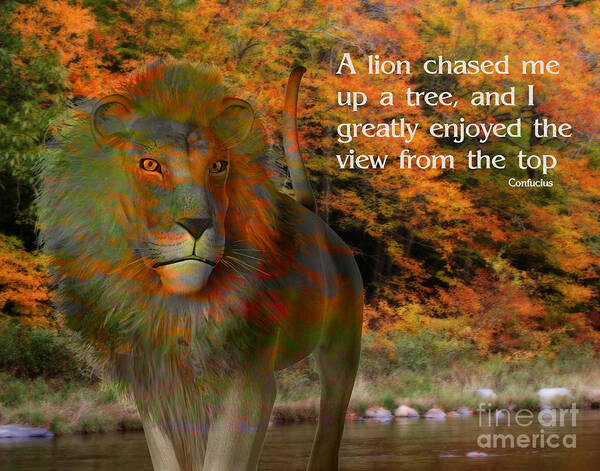Quote Poster featuring the digital art Lion Attitude Quote by Smilin Eyes Treasures