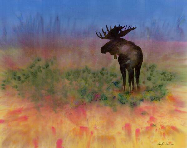 Moose Poster featuring the tapestry - textile Moose on the tundra by Carolyn Doe