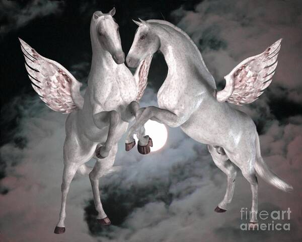 Animal Poster featuring the digital art Pegasus Friends by Smilin Eyes Treasures